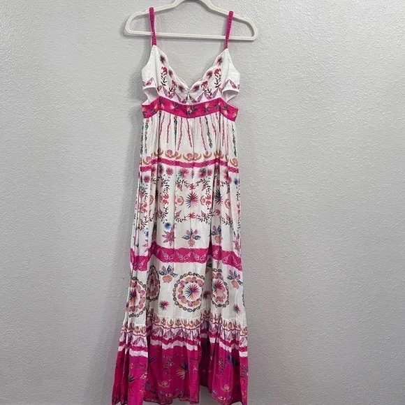 SALONI $795 Naki long dress white pink floral maxi dress size